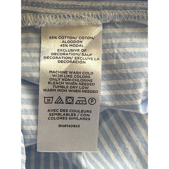 Loft Blue & White Striped Shirt Dress L 3/4 Sleeve Embroidered  Button Front - Picture 6 of 8